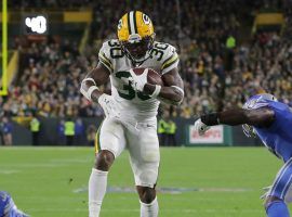 Green Bay Packers RB Jamaal Williams busts through to the end zone against the Detroit Lions at Lambeau Field, in Green Bay, WI. (Image: Mark Hoffman/USA Today Sports)