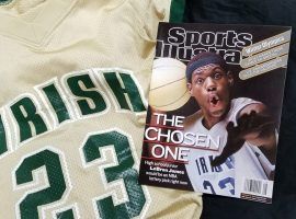 The high school jersey worn by LeBron James for his first SI Cover is up for auctions. (Image: Goldin Auctions)