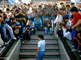 Diego Maradona during an initial press conference with his new team Napoli in Naples, Italy. (Image: HBO)