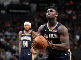 New Orleans Pelicans rookie Zion Williamson shoots a free throw during a preseason game. (Image: Joe Murphy/Getty)