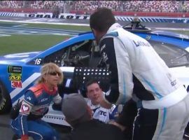 Bubba Wallace threw a drink at fellow driver Alex Bowman after the Roval 400. (Image: NBC Sports)