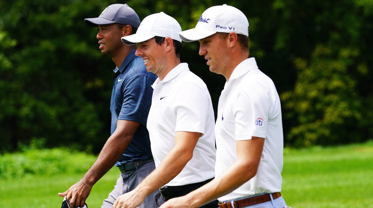 Tiger Woods, Rory McIlroy, and Justin Thomas