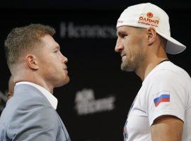 Canelo Alvarez (left) is moving up to light heavyweight to take on champion Sergey Kovalev (right) on Saturday. (Image: John Locher/AP)