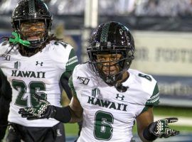 Hawaii WR Cedric Byrd II (6) celebrates a touchdown against Nevada at Mackay Stadium in Reno. (Image: Tom Smedes/AP)