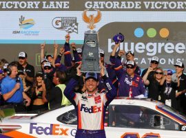 Denny Hamlin picked up a win in Phoenix to book his spot in next weekâ€™s NASCAR Cup Series Championship 4. (Image: Jonathan Ferrey/Getty)