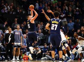 Denver Nuggets center Nikola Jokic fades away for a game-winning jump shot against the Timberwolves in Minnesota. (Image: Dave Berding/USA Today Sports)