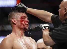 Jorge Masvidal won his BMF belt battle vs. Nate Diaz after a doctor stopped the fight due to a severe cut over Diaz’s eye. (Image: Frank Franklin II/AP)
