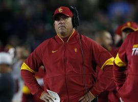 USC coach Clay Helton has been rumored to be one of a couple of college football coaches to be fired by the end of the season. (Image: AP)