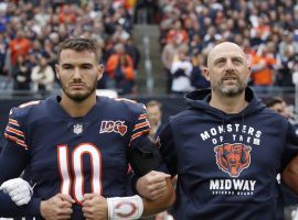 The relationship between Matt Nagy and Mitchell Trubisky has been questioned all season, and some thought the coach pulled his quarterback in the Rams game because he was struggling. (Image: AP)