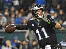 Philadelphia Eagles QB Carson Wentz drops back to pass against the New York Giants in Week 14. (Image: Emilee Chinn)