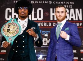 Jermall Charlo (left) will defend his WBC middleweight title against Dennis Hogan (right) at the Barclays Center on Saturday night. (Image: Showtime)