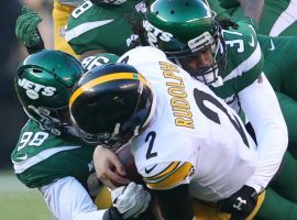 New York Jets defenders, Kyle Phillips (98) and Maurice Canady (37), sack Pittsburgh Steelers' QB Mason Rudolph in the second half at MetLife Stadium in E. Rutherford, NJ. (Image: Porter Lambert/Getty)