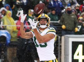 Green Bay Packers rookie WR, Allen Lazard, catches a touchdown pass against the NY Giants at MetLife Stadium. (Image: Al Bello/Getty)