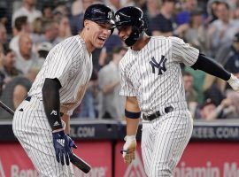 NY Yankees CF Aaron Judge and 2B Gleyber Torres celebrate a home run at Yankee Stadium in the Bronx. (Image: Elsa/Getty)