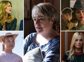 (Clockwise from bottom left) Florence Pugh, Laura Dern, Kathy Bates, Scarlett Johansson, and Margot Robbie are this year's Best Supporting Actress nominees. (Image: Hollywood Reporter)