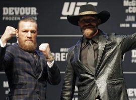 Conor McGregor (left) and Donald Cerrone (right) were cordial and upbeat ahead of their fight at UFC 246 on Saturday. (Image: AP)