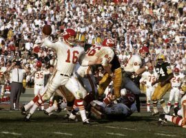 Kansas City Chiefs QB Len Dawson drops back to pass against the Green Bay Packers in Super Bowl I at Memorial Coliseum in Los Angeles, CA. (Image: Getty)