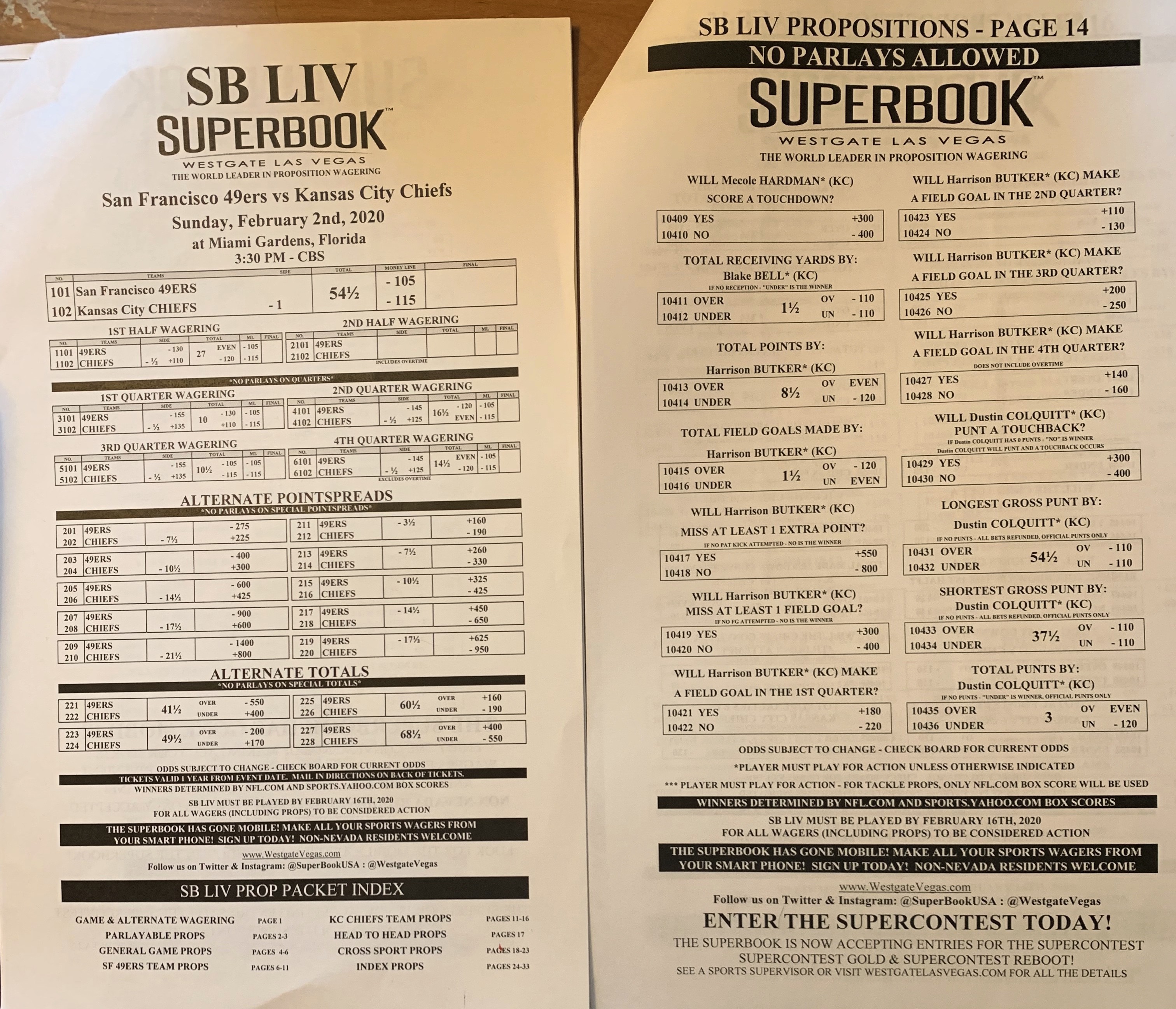 Westgate Las Vegas SuperBook Super Bowl prop bet book