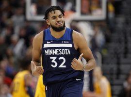 Minnesota Timberwolves center, Karl-Anthony Towns, during a loss against the Denver Nuggets at Pepsi Center in Denver. (Image: Jordan Johnson/Getty)