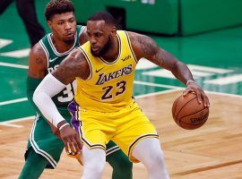 Boston Celtics Marcus Smart guards LA Lakers star LeBron James during a game at TD Garden in Boston. (Image: Brian Babineau/Getty)