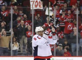 Alex Ovechkin of the Washington Capitals celebrates scoring goal #700 on his career against the New Jersey Devils in Newark, NJ. (Image: Bruce Bennett/Getty)