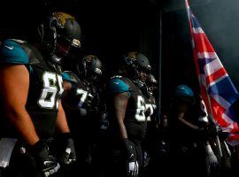 The Jacksonville Jaguars pause before introductions at Wembley Stadium in London, UK, in 2019. (Image: Dan Istitene/Getty)