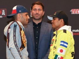 Kal Yafai (left) will defend his super flyweight title over former four-division champion Roman Gonzalez on Saturday night in Frisco, Texas. (Image: Ed Mulholland/Matchroom Boxing USA)