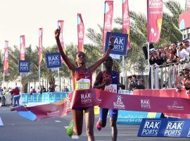 Ababel Yeshaneh shaves 20 seconds off the half marathon record at the RAK. (Image: Giuseppe Cacace/Getty)