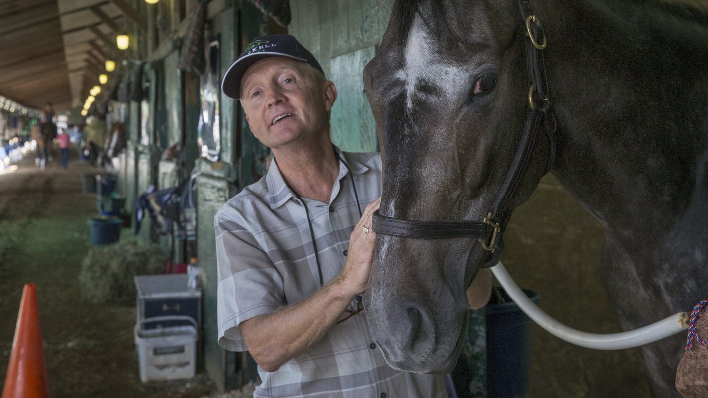 Trainer Jason Servis, implicated in horse doping scandal, with Maximum Security