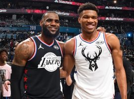 LeBron James and Giannis "Greek Freak" Antetokounmpo during the 2019 All-Star Game in Charlotte, NC (Image: Andrew D. Bernstein/Getty)