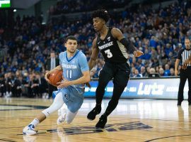 Creighton guard Marcus Zegarowski is defended by Providenceâ€™s David Duke during a game in Omaha, Nebraska. (Image: Marco Esquondoles/Getty)