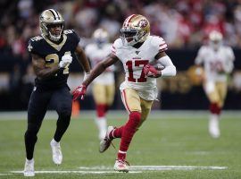 Emmanuel Sanders scampers for a touchdown for the San Francisco 49ers against the New Orleans Saints at the Superdome in 2019. (Image: Brett Duke/AP)