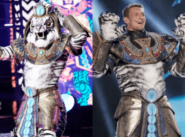 Ex-Patriots star, Rob Gronkowksi, gets unmasked on "The Masked Singer" last night. (Image: Fox)