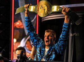 Rob Gronkowski earned his first taste of WWE success at WrestleMania, winning the 24/7 Championship. (Image: WWE)