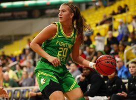 Sabrina Ionescu, Oregon star guard, during a victory over Long Beach State in 2019 in Long Beach, CA. (Image: Joe Scarnici/Getty)