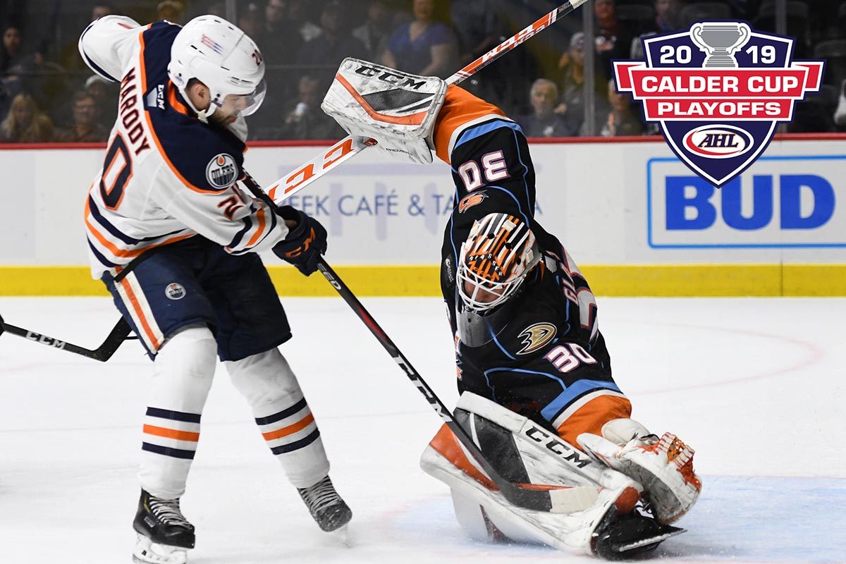 Cooper Marody from the Bakersfield Condors takes a shot in the 2019 AHL playoffs. (Image: Jessie Harsen/ AHL)