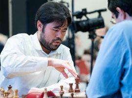 Hikaru Nakamura outlasted Magnus Carlsen to reach the final of the Lindores Abbey Rapid Challenge. (Image: Maria Emelianova/FIDE)