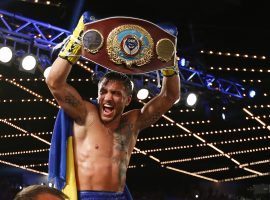 Lightweight champion Vasiliy Lomachenko (pictured) could fight fellow champion Teofimo Lopez in September, one of many rescheduled boxing matches being added to the calendar in the months to come. (Image: Rich Schultz/Getty)