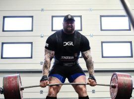 Hafthor Bjornsson, aka 'The Mountain' from 'Game of Thrones', trains in his home gym in Reykjavik, Iceland. (Image: Runar Geirmundsson/Rogue)