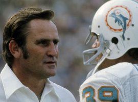 Miami Dolphins head coach Don Shula with RB Larry Csonka in the early 1970s. (Image: AP)