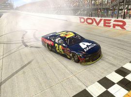 William Byron celebrates after winning the virtual race at Dover International Speedway. (Image: Fox Sports)