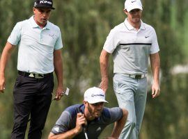 Rickie Fowler, left, along with partner Matthew Wolff, will try and upset the team of Dustin Johnson, center, and Rory McIlroy, right, in Sundayâ€™s TaylorMade Driving Relief skins game. (Image: NBC Sports)