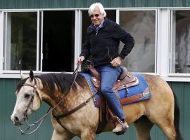 Bob Baffert usually rides high in the saddle at the Santa Anita Derby. He's going for his 10th victory in the premier West Coast Kentucky Derby prep. (Image: Shannon Stapleton/Reuters)