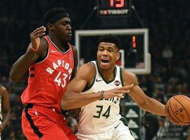 Toronto Raptors PF Pascal Siakam defends Giannis "Greek Freek" Antetokounmpo of the Milwaukee Bucks. (Image: Stacy Revere/Getty)