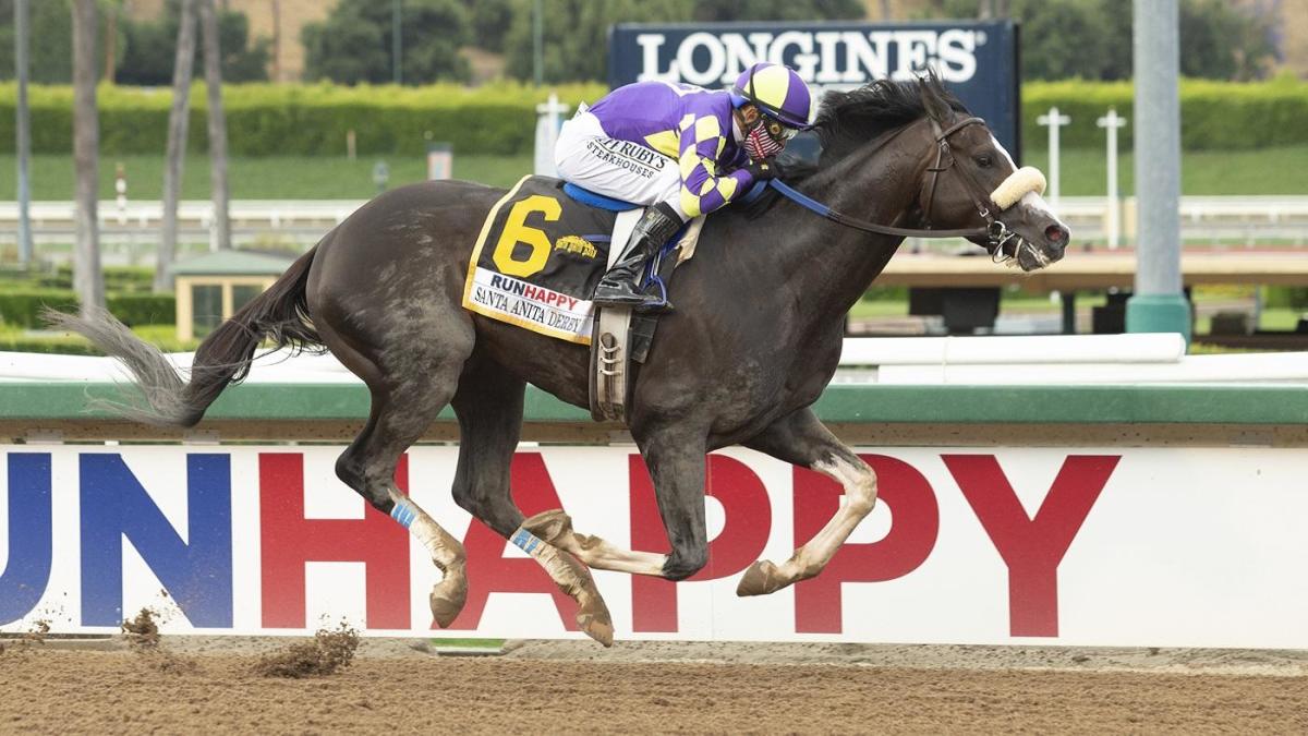 Honor A.P. galloped his way to victory in the Santa Anita Derby and his way up Kentucky Derby future boards. He's the co-favorite in one and the co-second favorite in another. (Image: Benoit Photo/USA TODAY Sports)