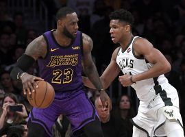 LA Lakers star LeBron James defended by Giannis 'Greek Freak' Antetokounmpo of the Milwaukee Bucks. (Image: Kevork Djansezian/Getty)