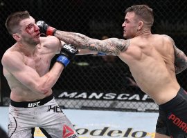 Dustin Poirier (right) defeated Dan Hooker (left) in a tightly fought main event on Saturday night. (Image: Chris Unger/Zuffa)