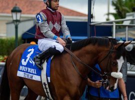 Tiz the Law and Manny Franco can afford to relax right now. Tiz the Law is the 6/5 morning-ione favorite for Saturday's Triple Crown-opening Belmont Stakes. (Image: Ryan Thompson/Gulfstream Park)