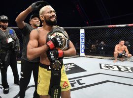 Deiveson Figueiredo submitted Joseph Benavidez in the first round on Saturday to win the UFC flyweight title. (Image: Jeff Bottari/Zuffa/Getty)