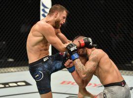 Calvin Kattar overpowered Dan Ige to win the main event on Wednesday nightâ€™s UFC card from Fight Island. (Image: Jeff Bottari/Zuffa/Getty)